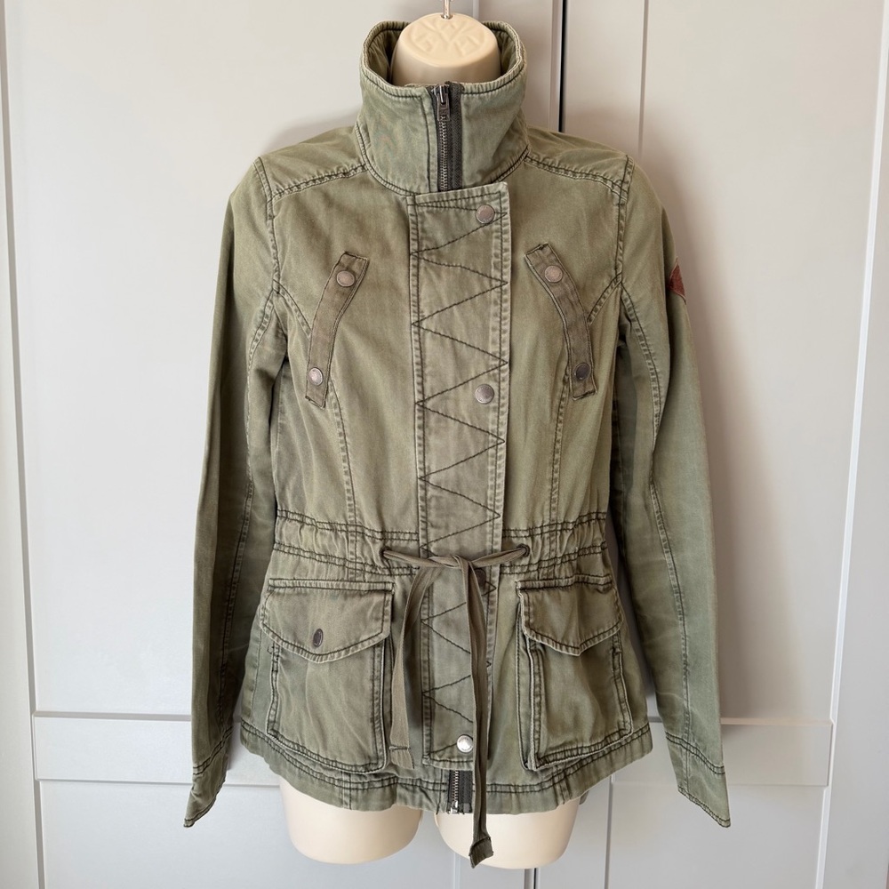 VTG Hollister Utility Jacket SM Drab Green Military Y2K Camp Festival Streetwear - Picture 2 of 12